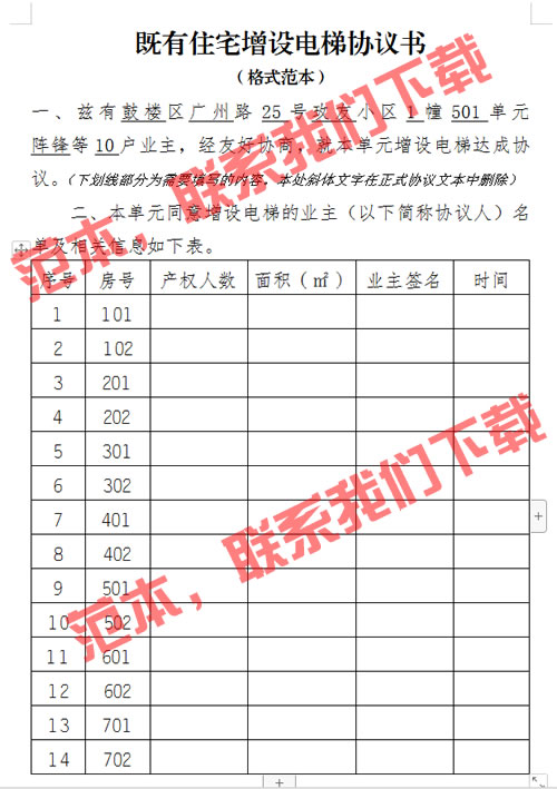 既有住宅增設電梯協議書